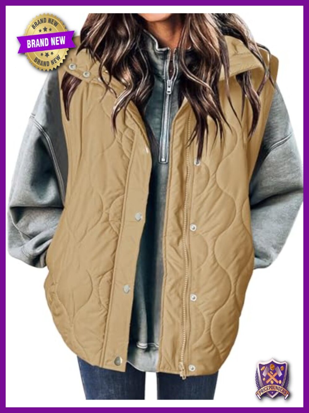 Women Oversized Puffer Vest Stand Collar Zip Up Sleeveless Outerwear